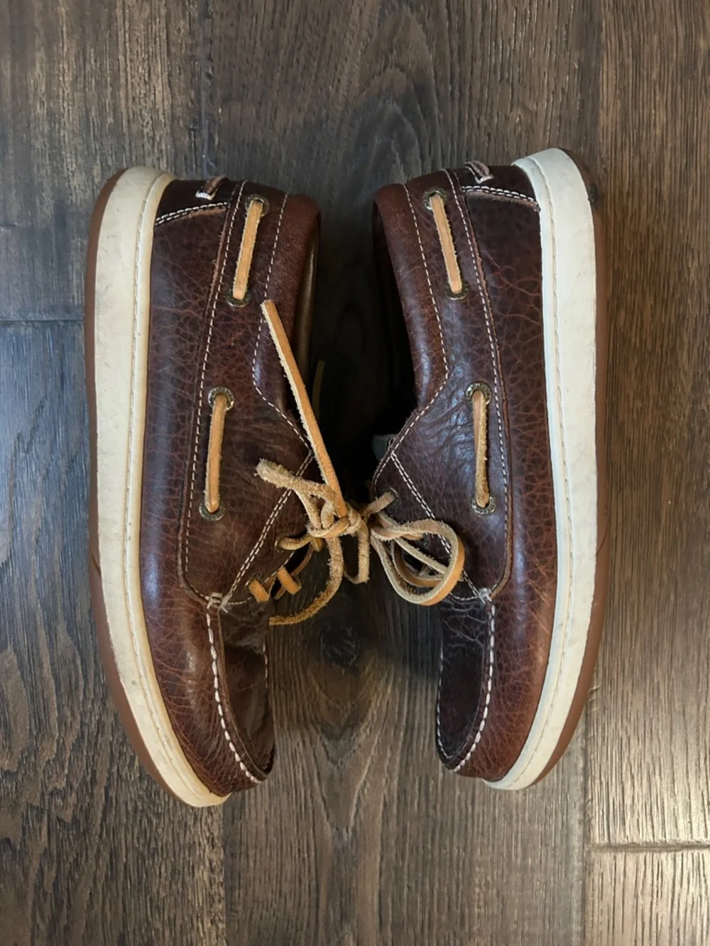 L.L. Bean Boat Shoes Men's Dark Brown Leather with Tan Laces Size 7 1/2 Medium